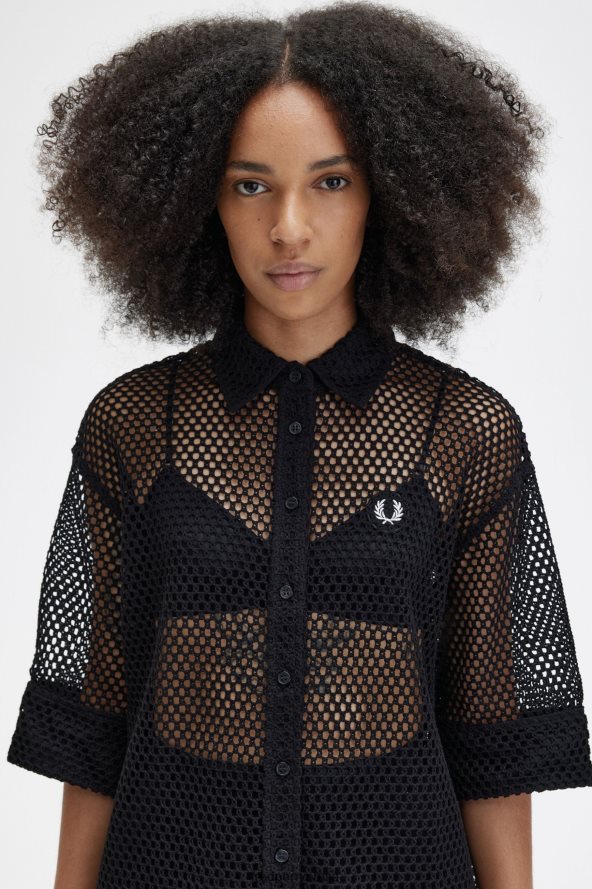 одећу рс Fred Perry Жене хаљина од кошуље отвореног плетива црн 68TD6P603