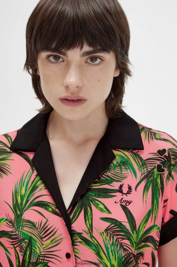 одећу рс Fred Perry Жене кошуља са штампом на длану корална топлота 68TD6P604