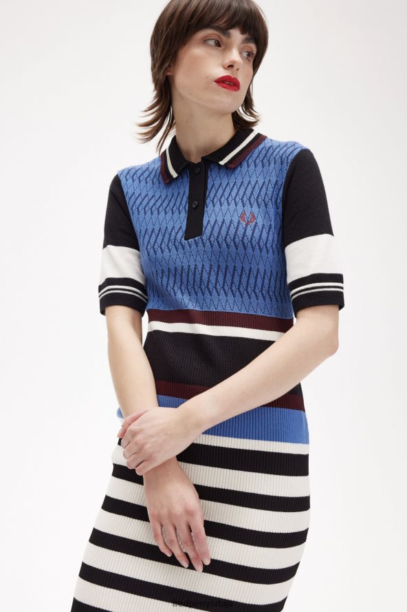 одећу рс Fred Perry Жене жакардна плетена пругаста хаљина сумрачно плаво 68TD6P607