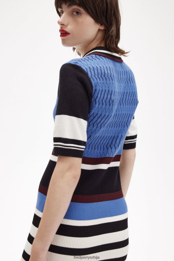 одећу рс Fred Perry Жене жакардна плетена пругаста хаљина сумрачно плаво 68TD6P607