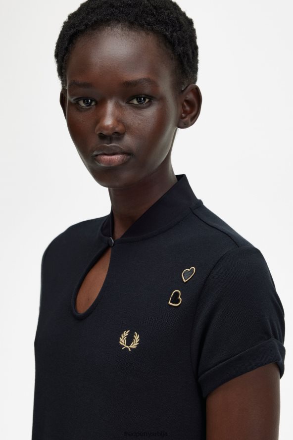 одећу рс Fred Perry Жене палм принт пикуе хаљина црн 68TD6P611