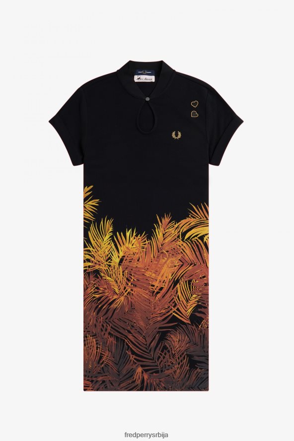 одећу рс Fred Perry Жене палм принт пикуе хаљина црн 68TD6P611