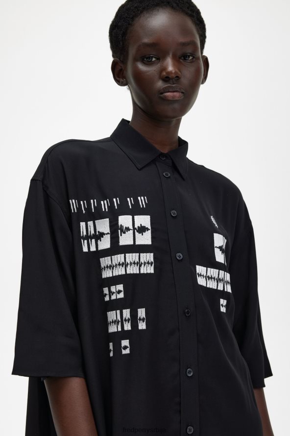 одећу рс Fred Perry Жене хаљина од везене кошуље црн 68TD6P615