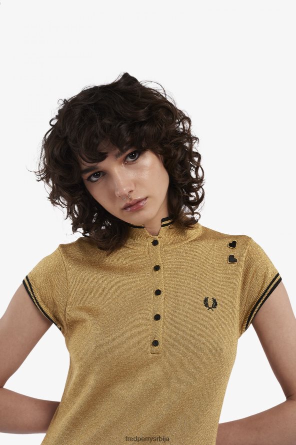одећу рс Fred Perry Жене металик плетена хаљина злато 68TD6P618
