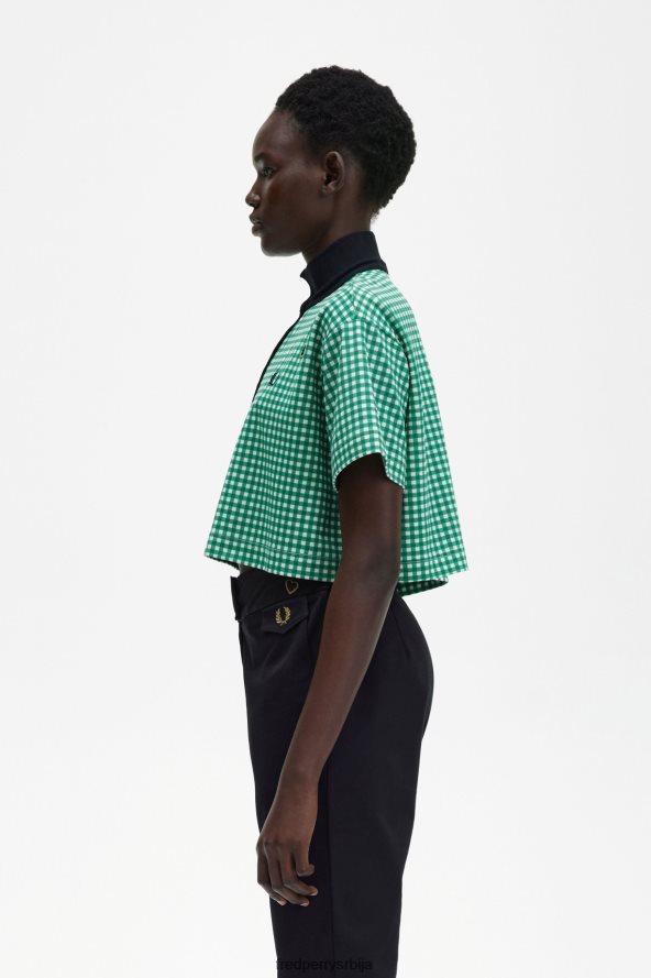 одећу рс Fred Perry Жене ошишана кошуља од гингхам пикуе зелен 68TD6P641