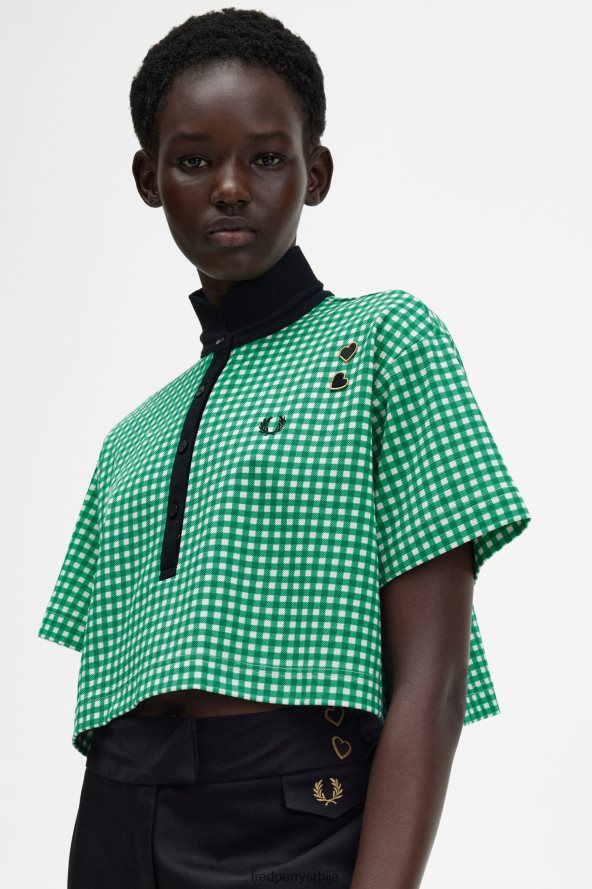 одећу рс Fred Perry Жене ошишана кошуља од гингхам пикуе зелен 68TD6P641