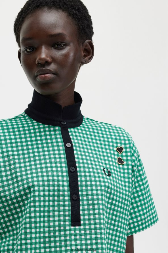 одећу рс Fred Perry Жене ошишана кошуља од гингхам пикуе зелен 68TD6P641