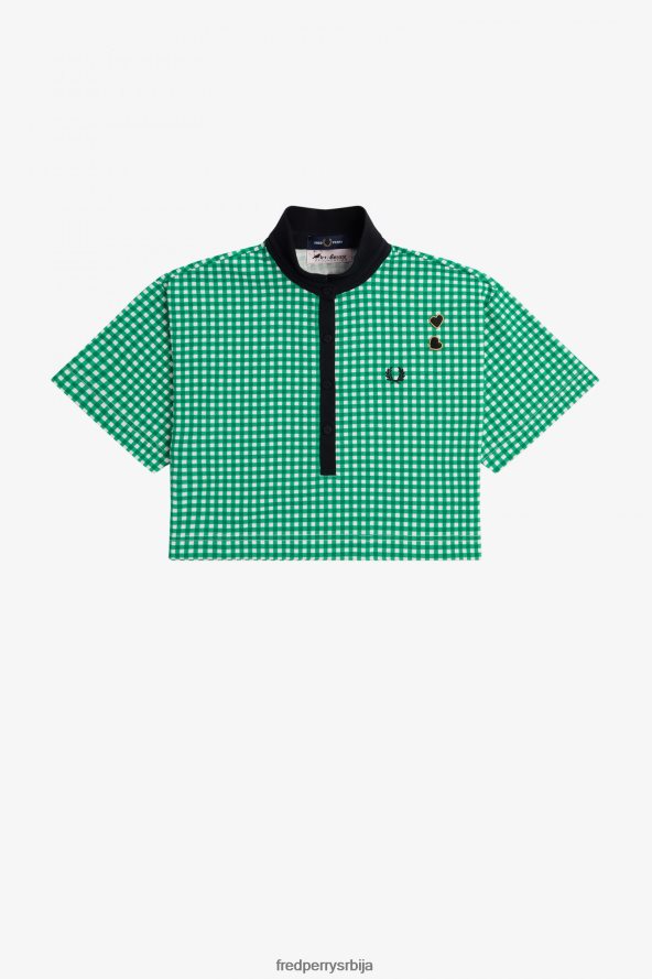 одећу рс Fred Perry Жене ошишана кошуља од гингхам пикуе зелен 68TD6P641