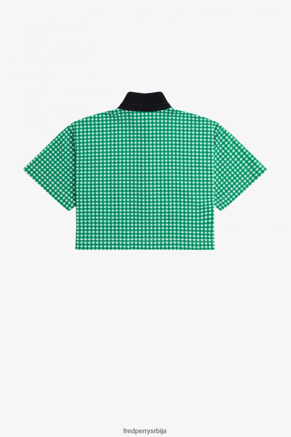 одећу рс Fred Perry Жене ошишана кошуља од гингхам пикуе зелен 68TD6P641