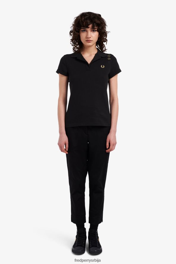 одећу рс Fred Perry Жене пике кошуља са отвореним овратником црн 68TD6P644