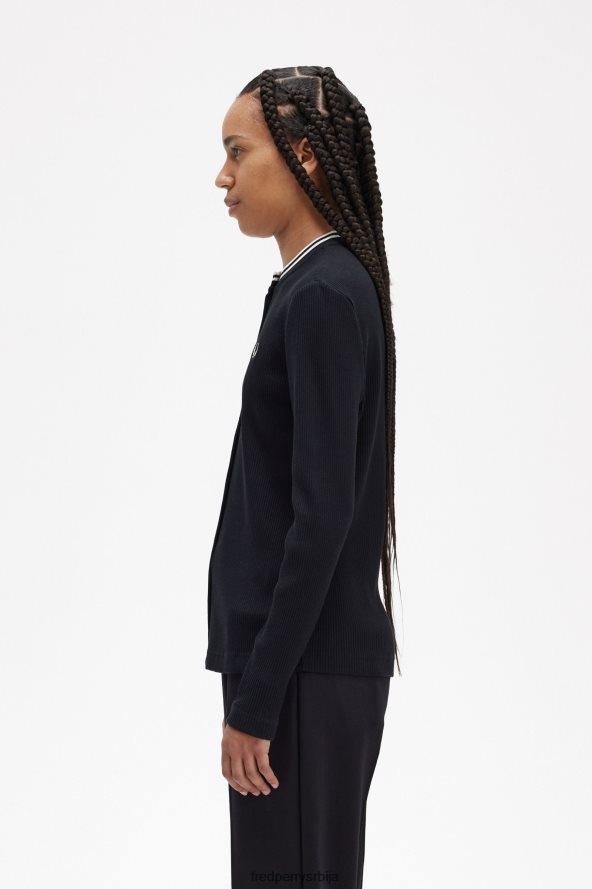 одећу рс Fred Perry Жене ребрасти врх са дугмадима црн 68TD6P656