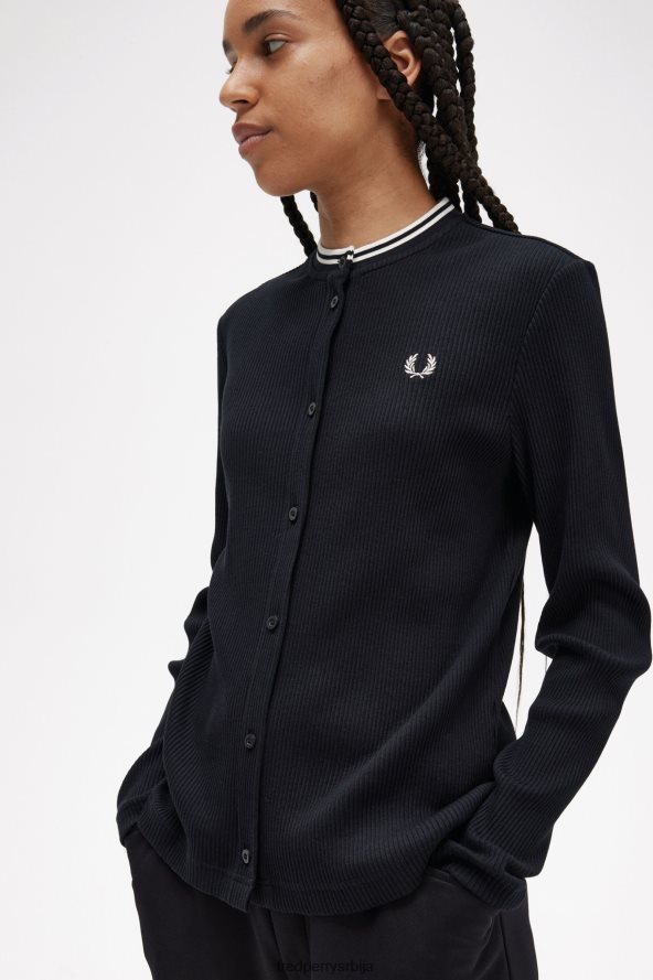 одећу рс Fred Perry Жене ребрасти врх са дугмадима црн 68TD6P656