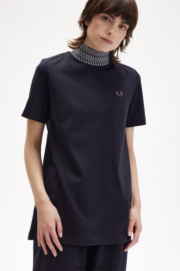 одећу рс Fred Perry Жене мајица са високим изрезом од жакарда морнарица 68TD6P649