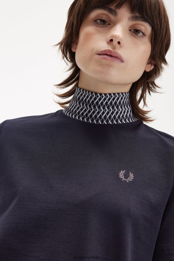 одећу рс Fred Perry Жене мајица са високим изрезом од жакарда морнарица 68TD6P649