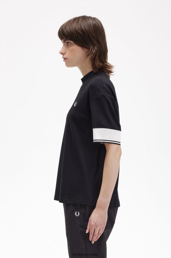одећу рс Fred Perry Жене пике мајица са манжетнама црн 68TD6P652