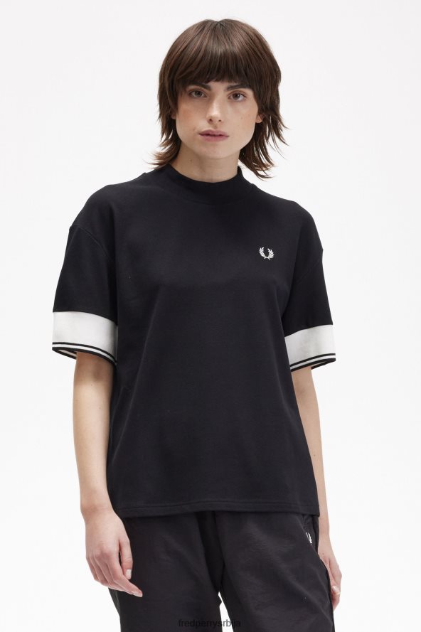 одећу рс Fred Perry Жене пике мајица са манжетнама црн 68TD6P652