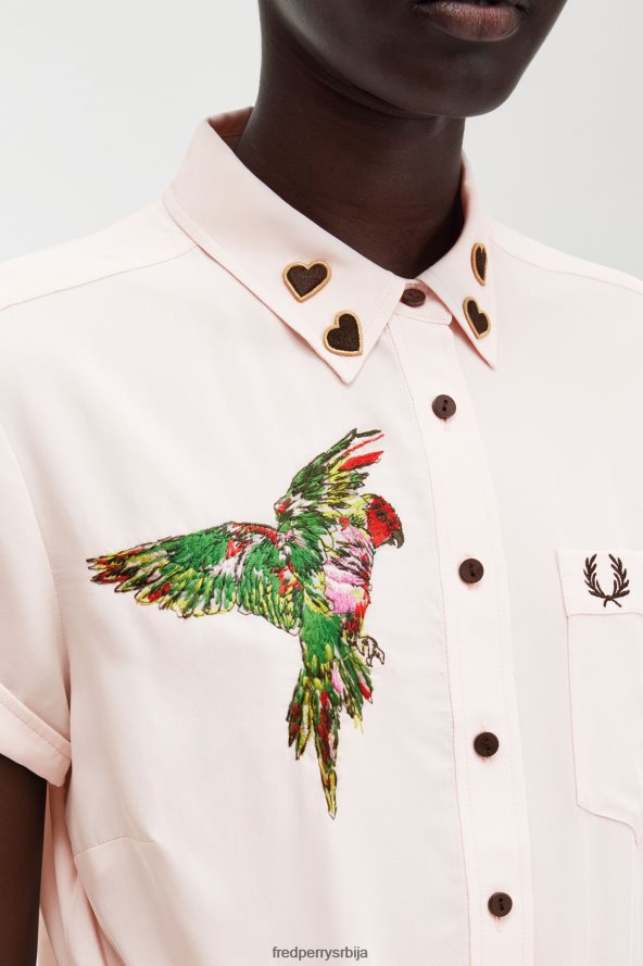 одећу рс Fred Perry Жене везена кравата-предња кошуља млечно розе 68TD6P658