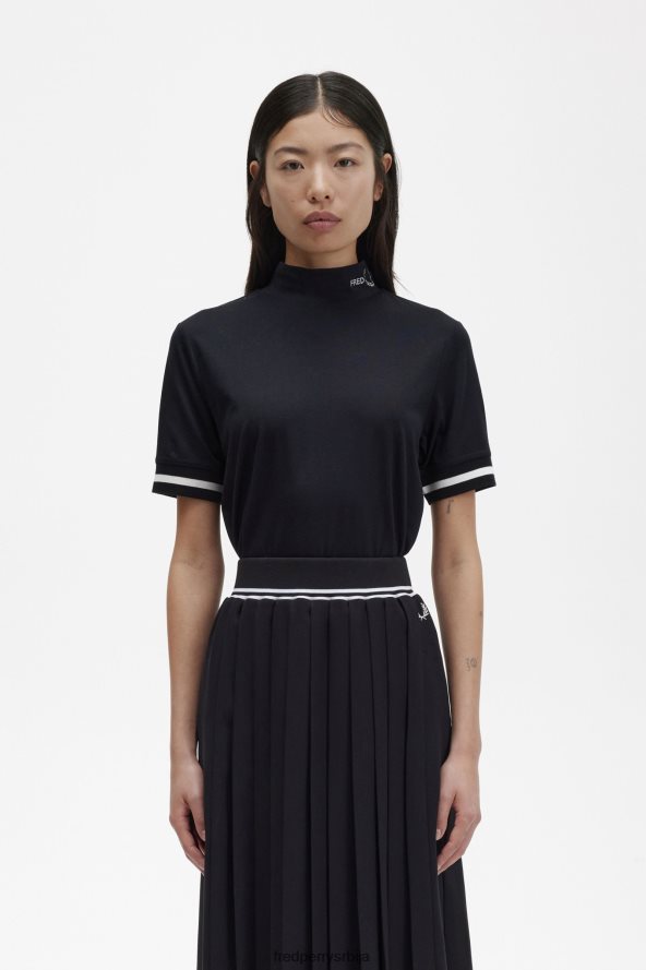 одећу рс Fred Perry Жене брендирана мајица са високим вратом црн 68TD6P661
