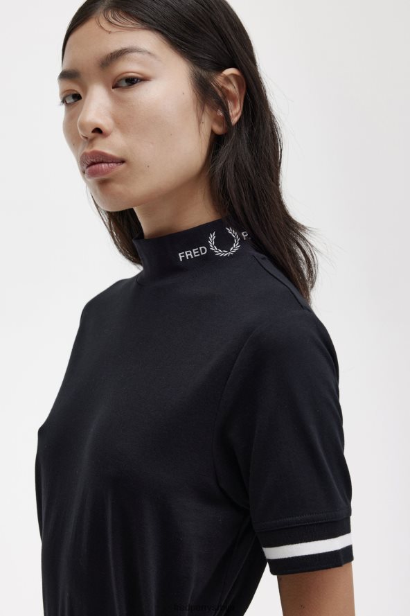 одећу рс Fred Perry Жене брендирана мајица са високим вратом црн 68TD6P661