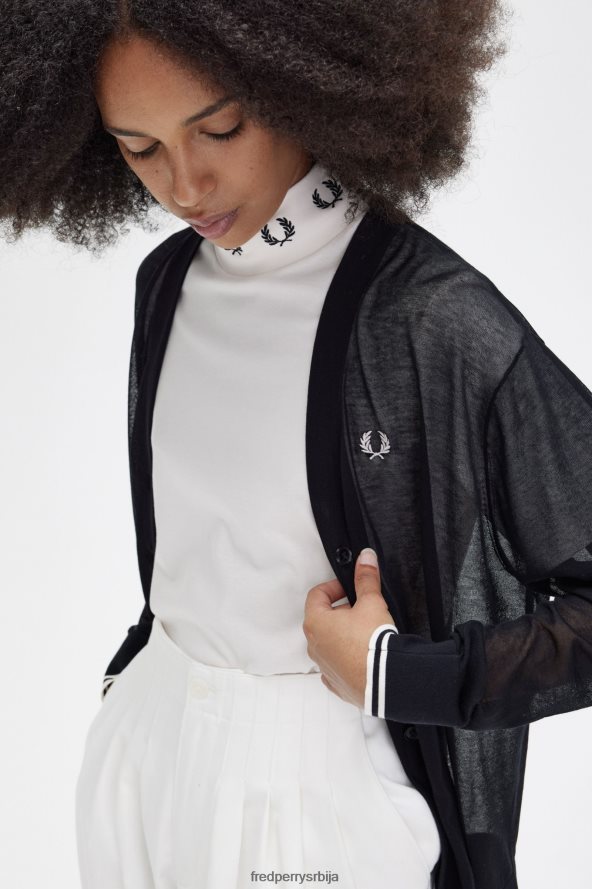 одећу рс Fred Perry Жене кардиган са прозирним В-изрезом црн 68TD6P667