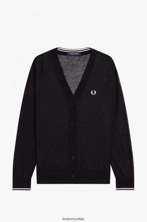 одећу рс Fred Perry Жене кардиган са прозирним В-изрезом црн 68TD6P667