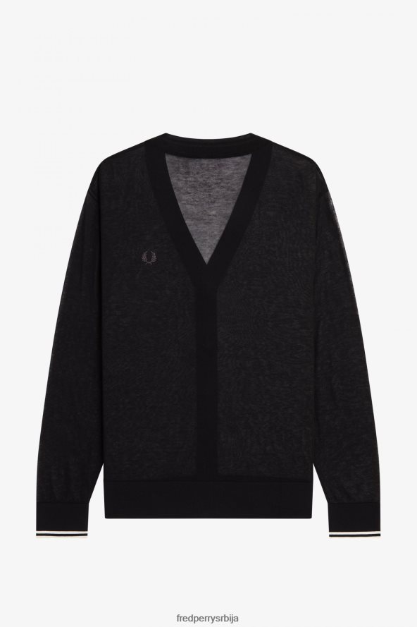 одећу рс Fred Perry Жене кардиган са прозирним В-изрезом црн 68TD6P667