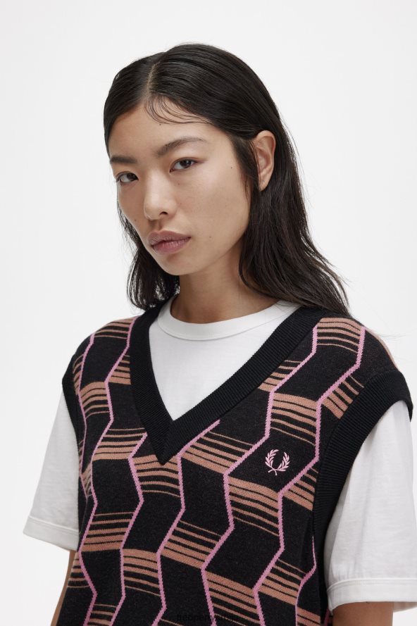 одећу рс Fred Perry Жене жакар плетени резервоар црн 68TD6P675