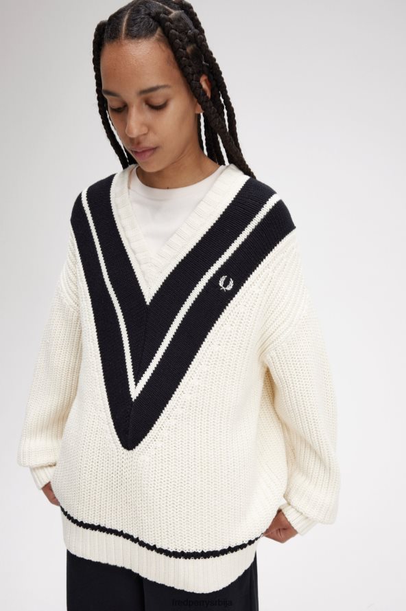 одећу рс Fred Perry Жене џемпер са В-изрезом ецру 68TD6P687