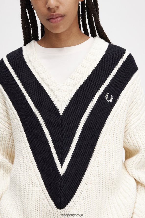 одећу рс Fred Perry Жене џемпер са В-изрезом ецру 68TD6P687