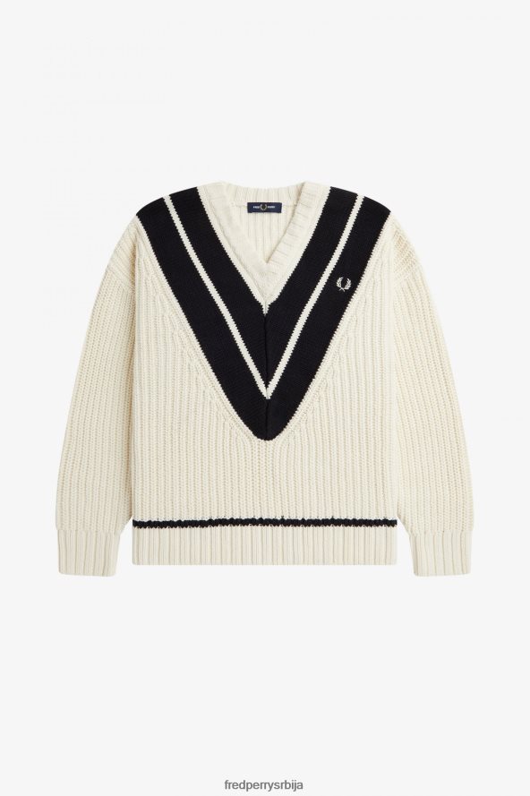 одећу рс Fred Perry Жене џемпер са В-изрезом ецру 68TD6P687
