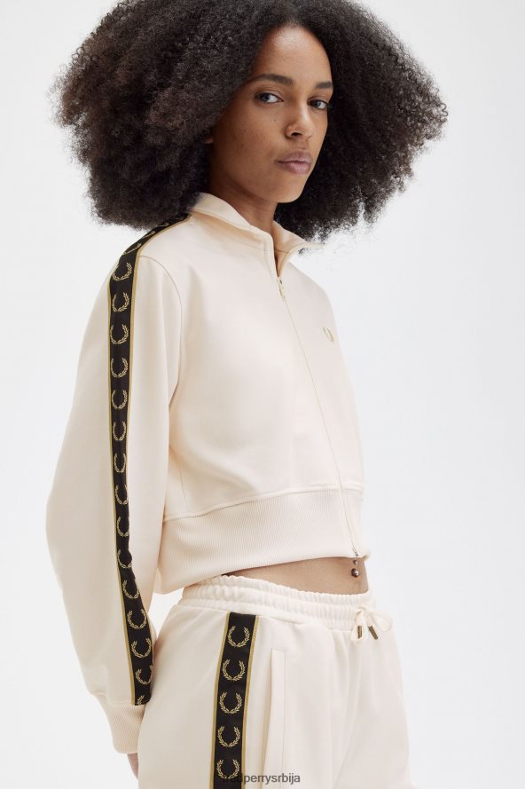 одећу рс Fred Perry Жене изрезана тракаста јакна свиленкаста бресква 68TD6P32
