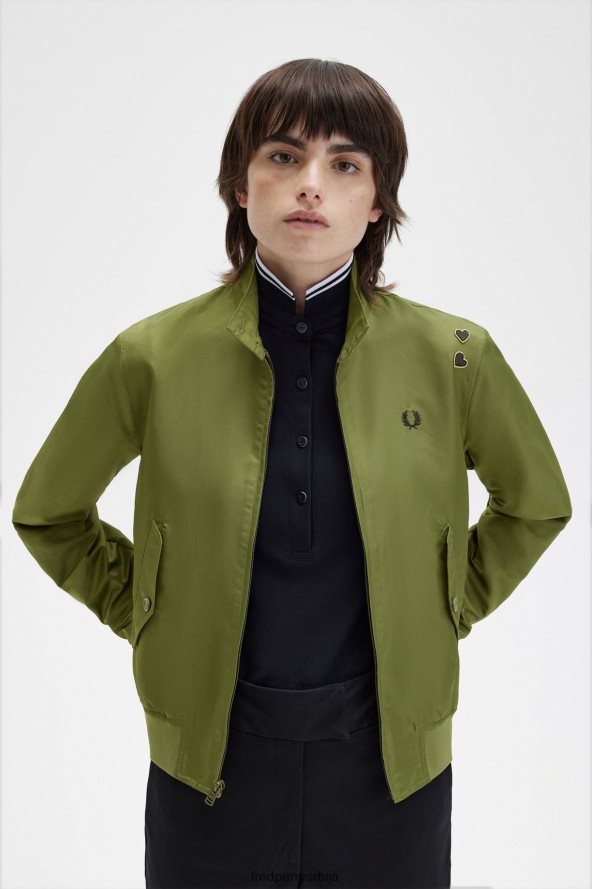 одећу рс Fred Perry Жене јакна са рајсфершлусом са штампаном поставом парка зелена 68TD6P593