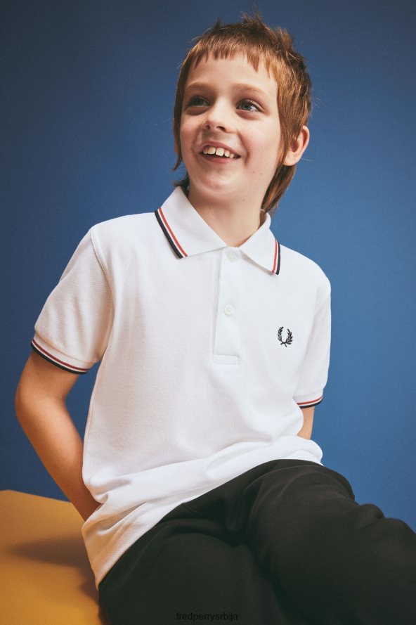 одећу рс Fred Perry клинци к кошуља са дуплим врхом бела / светло црвена / морнарска 68TD6P706