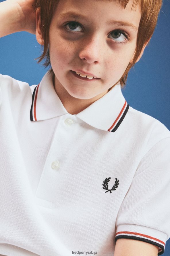 одећу рс Fred Perry клинци к кошуља са дуплим врхом бела / светло црвена / морнарска 68TD6P706