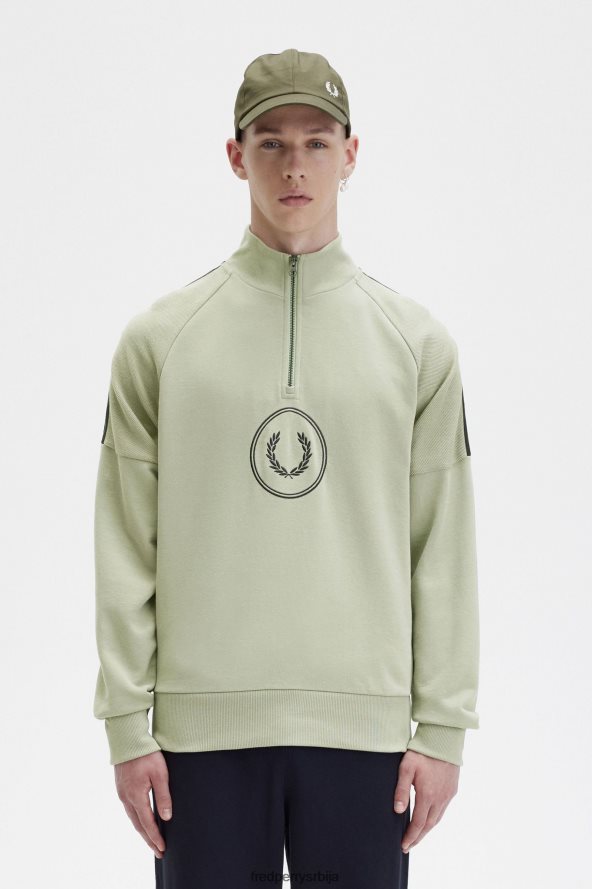 одећу рс Fred Perry мушкарци дукс са полу-рајсфершлусом са брендирањем круга морска трава 68TD6P385