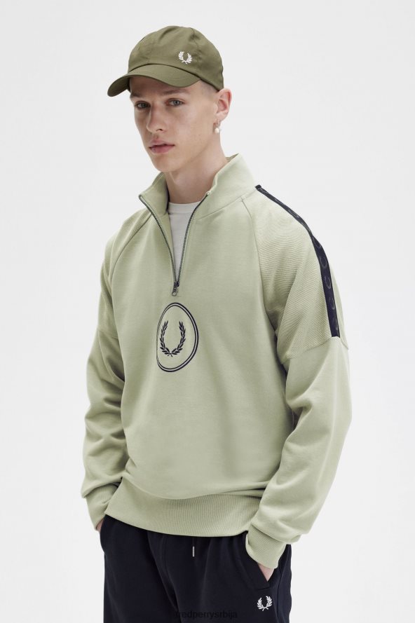 одећу рс Fred Perry мушкарци дукс са полу-рајсфершлусом са брендирањем круга морска трава 68TD6P385