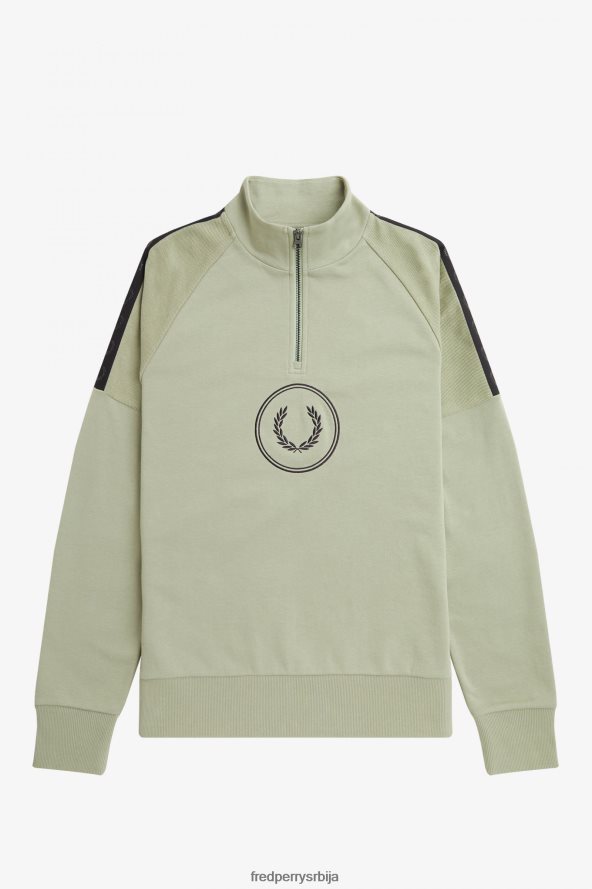 одећу рс Fred Perry мушкарци дукс са полу-рајсфершлусом са брендирањем круга морска трава 68TD6P385
