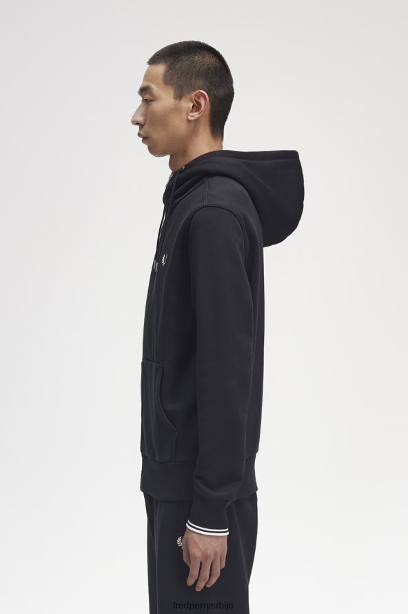одећу рс Fred Perry мушкарци дуксерица са патентним затварачем са капуљачом црн 68TD6P387