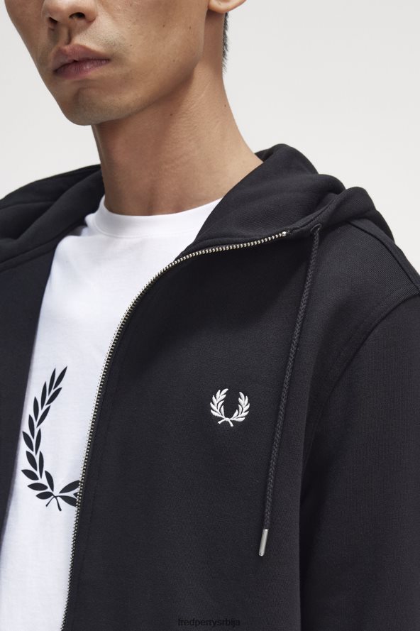 одећу рс Fred Perry мушкарци дуксерица са патентним затварачем са капуљачом црн 68TD6P387