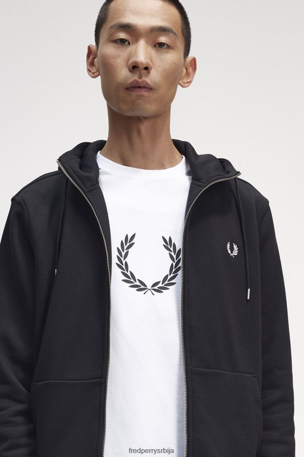 одећу рс Fred Perry мушкарци дуксерица са патентним затварачем са капуљачом црн 68TD6P387