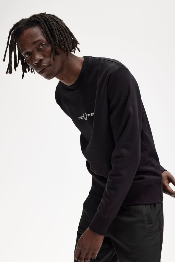 одећу рс Fred Perry мушкарци извезена дуксерица црн 68TD6P389