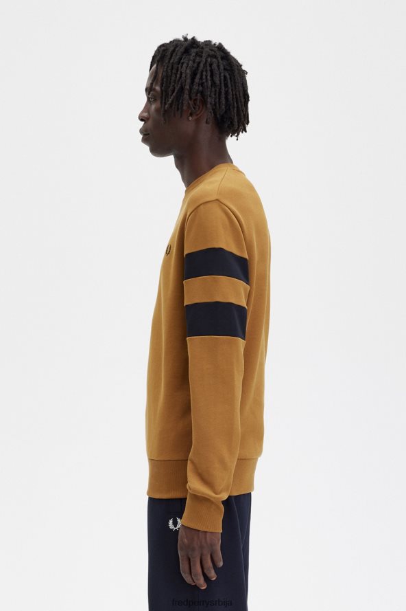 одећу рс Fred Perry мушкарци дуксерица са врховима рукава тамна карамела 68TD6P398