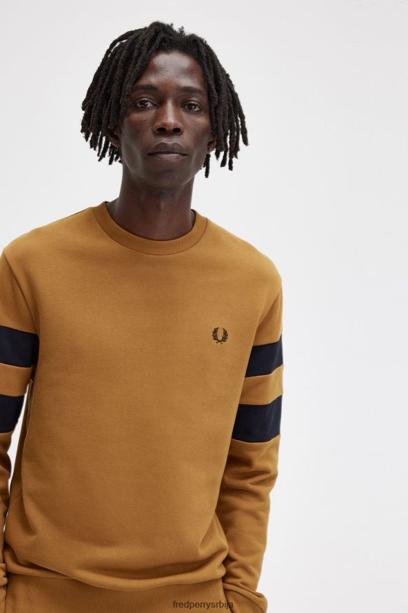 одећу рс Fred Perry мушкарци дуксерица са врховима рукава тамна карамела 68TD6P398