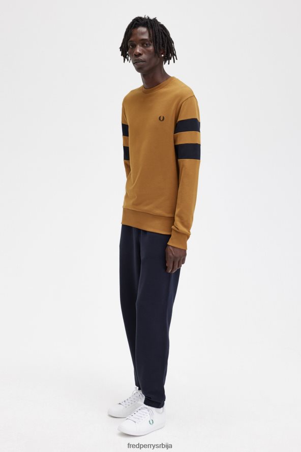 одећу рс Fred Perry мушкарци дуксерица са врховима рукава тамна карамела 68TD6P398
