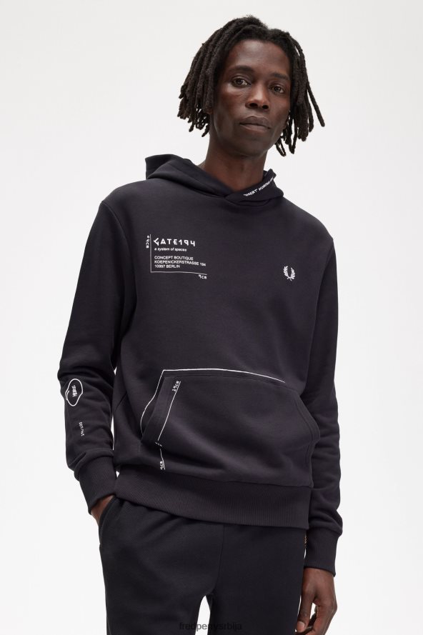 одећу рс Fred Perry мушкарци дуксерица са капуљачом са штампом црн 68TD6P406