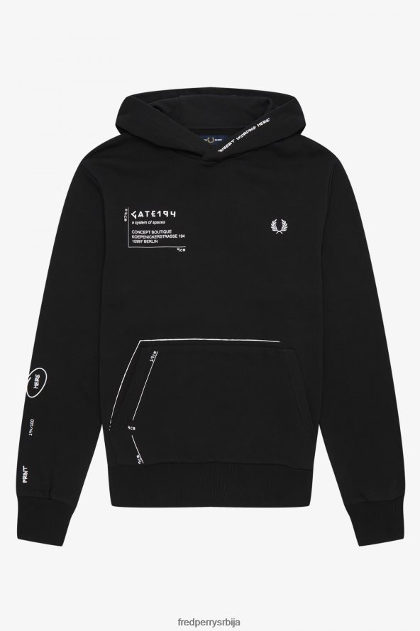 одећу рс Fred Perry мушкарци дуксерица са капуљачом са штампом црн 68TD6P406