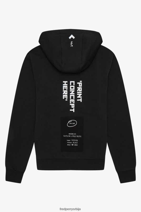 одећу рс Fred Perry мушкарци дуксерица са капуљачом са штампом црн 68TD6P406