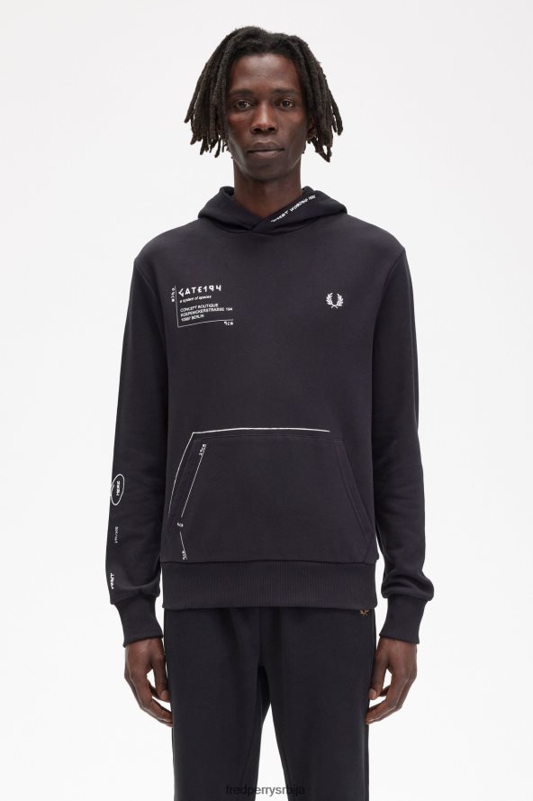 одећу рс Fred Perry мушкарци дуксерица са капуљачом са штампом црн 68TD6P406