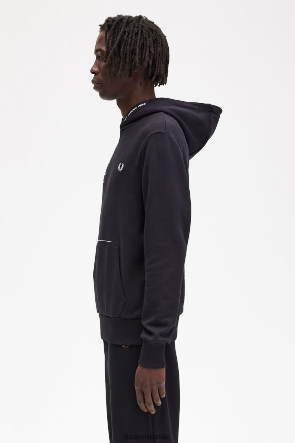 одећу рс Fred Perry мушкарци дуксерица са капуљачом са штампом црн 68TD6P406