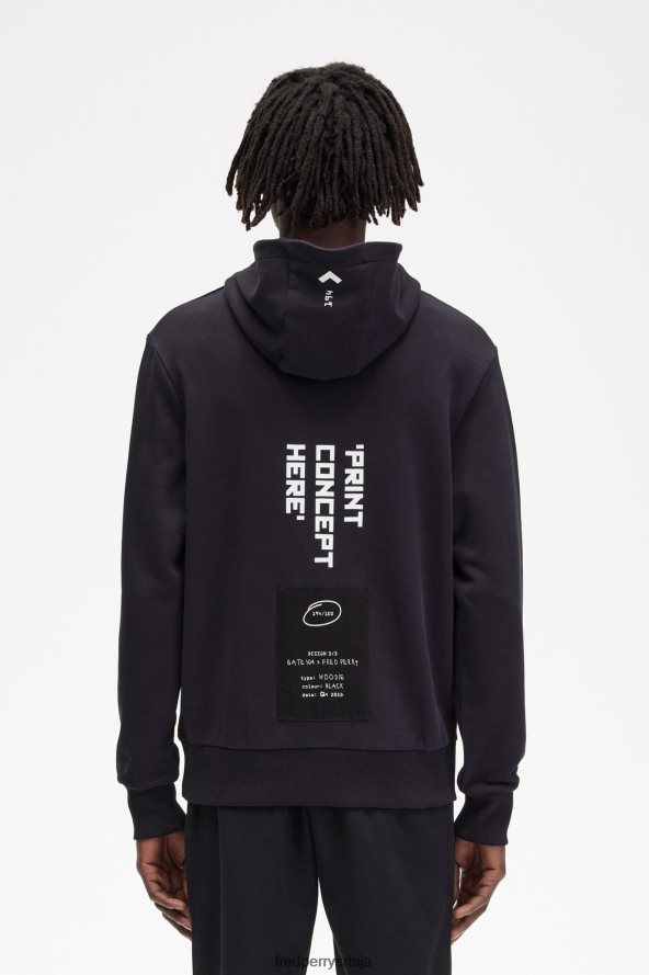 одећу рс Fred Perry мушкарци дуксерица са капуљачом са штампом црн 68TD6P406